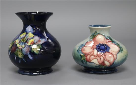 Two Moorcroft small vases in anemone and orchid patterns tallest 9cm